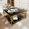 ALEXOUN 33.5Inch Square Glass Coffee Table - Gold Geometric Metal Frame with Functional Shelf | Easy to Use for Living Spaces Family Homes - 2 of 4