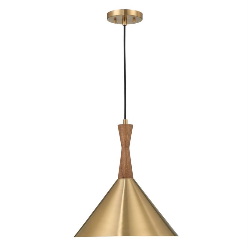 Robert Stevenson Lighting Axel Mid-Century Modern Metal and Natural Stained Wood Ceiling Light Brushed Gold, 6 of 12