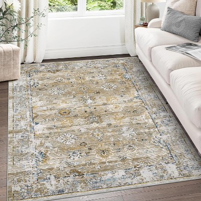 Vintage Decorative Area Rug, Polyester, Washed Back, Folding Printed Oriental Traditional  Design, Non-Shedding, Easy Care, Ideal