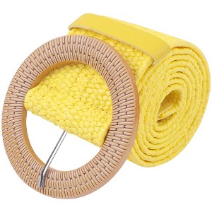 INSPIRE CHIC Women's Cotton and Linen Style Circle Buckle Plastic Straw Braided Belt for Dresses 1 Pcs - 1 of 4