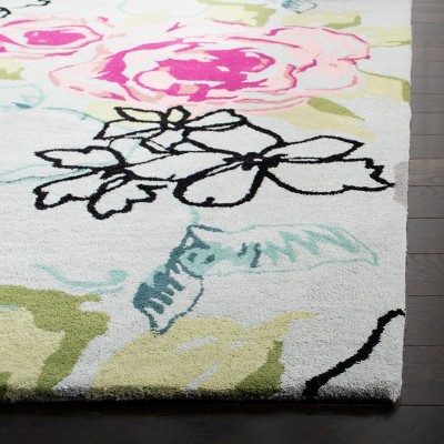 Blue and Multicolor Floral Wool 6' x 9' Handmade Rug