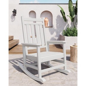 Adirondack Outdoor Patio Rocking Chair, All Weather HDPE Glider Rocker Chair with High Backrest for Porch Balcony Lawn, 380 Lbs Capacity - 1 of 4