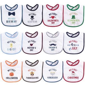 Hudson Baby Infant Boy Cotton Terry Drooler Bibs with Fiber Filling 12pk, Boy Holiday, One Size - 1 of 2
