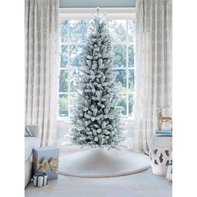 King Of Christmas Snow Flocked Hinged Slim Artificial Christmas Tree Unlit, King Flock Thin Xmas Tree