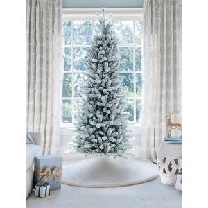 King Of Christmas Snow Flocked Hinged Slim Artificial Christmas Tree Unlit, King Flock Thin Xmas Tree - 1 of 4