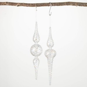 13"H Sullivans Pearl Finial Ornament - Set of 2  Clear Christmas Ornaments - 1 of 2