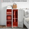 Munora Portable Wardrobe, Foldable Clothes Storage Organizer with 3 Compartments, Hanging Rod & Magnetic Doors, White - 4 of 4