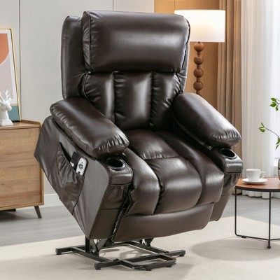 PAGED Modern Swivel Massage Recliner Chair with Heating, PU Leather Rocking Chair with Cup Holders, Side Pocket and USB Port for Living Room