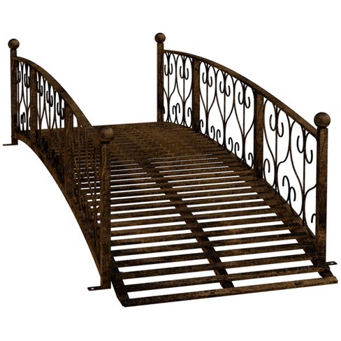 Outsunny 7' Arch Garden Bridge with Side Railings, Decorative Metal Arc  Footbridge, Bronze