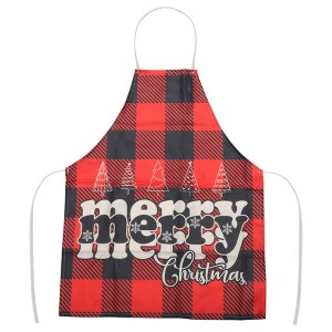 Unique Bargains Christmas Aprons Linen Red Beige 21.65"x26.77" 1 Pc - 1 of 4