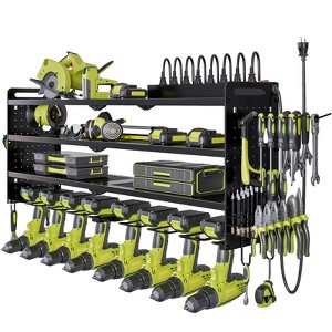 WOWLIVE 4 Tier Storage Rack for Garage, Heavy Duty Rack, Large Power Tool Organizer Wall Mount with Charging Station, 8 Drill Holder - 1 of 4