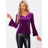 INSPIRE CHIC Women's Regular Fit V Neck Velvet Flare Long Sleeve Peplum Blouse - 3 of 4