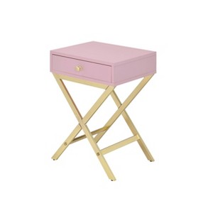 16" Coleen Accent Table Pink/Gold Finish - Acme Furniture: Brass Base, Wood Veneer, No Assembly Required - 1 of 4