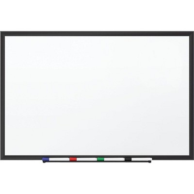 Staples Standard Melamine Whiteboard Black Aluminum Frame 5'W x 3'H 1781978