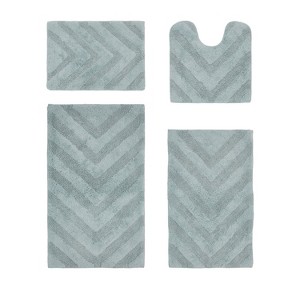 Hugo 4-Piece Bath Rug Set 100% Premium Cotton Tufted Chevron Pattern Bathmats for Bathroom, Super Soft Absorbent Machine Washable - 1 of 4