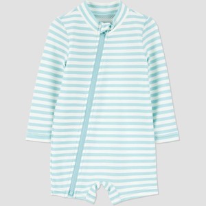 Carter's Just One You® Baby Boys' Long Sleeve One Piece Striped Unisuit - White/Green - 1 of 3