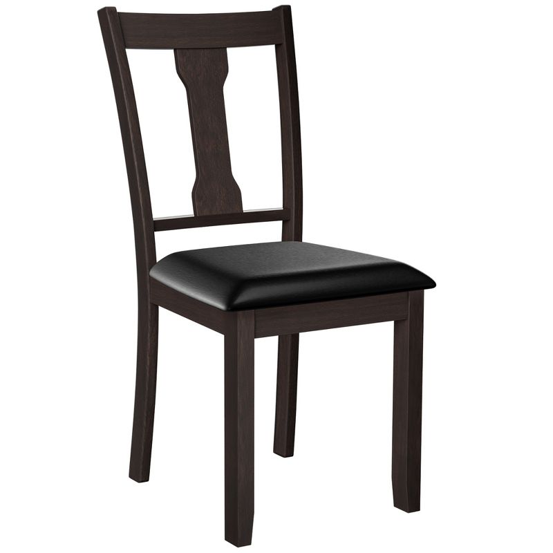 Set of 2 Dining Room Chair Coffee Rubber Wood Frame and Upholstered Padded Seat, 2 of 11