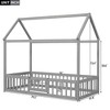 GustoWave 41.8'' x 79.5'' House Floor Bed, Playhouse Bed Frame Platform with Rails Door Pine Wooden Playhouse Beds with Fence Roof, Gray - 2 of 4