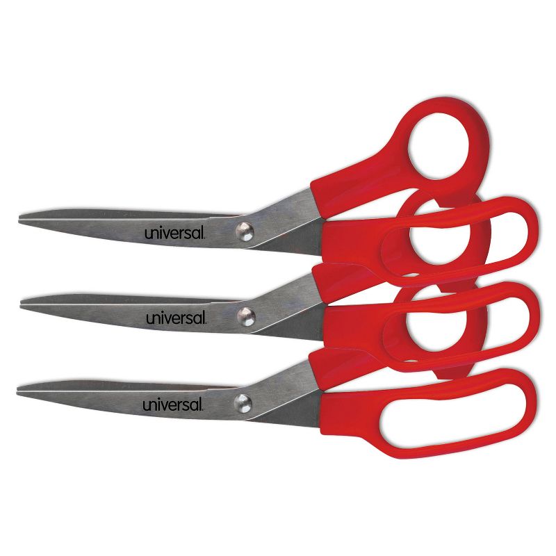 Universal Stainless Steel Scissors 7 3/4" Length 3" Cut Bent Handle Red 3/Pack 92019, 1 of 3