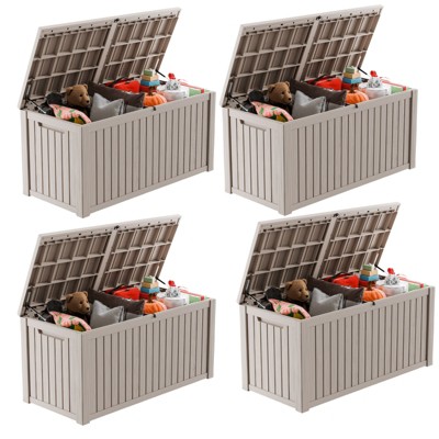 VisioGear Deck Boxes, 4-Piece 180 Gal Outdoor Storage Deck Box, Small Patio Storage Bin for Garden Tools, Brown, 61.02"*28.39"*29.17"