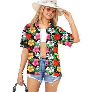 HAPPY BAY Hawaiian Shirts Womens Casual Summer Beach Party Blouse Shirt Floral Short Sleeve Tropical Vacation Button Up Dress Shirts - 1 of 4