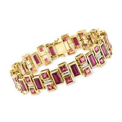Ross-Simons 26.00 ct. t.w. Rhodolite Garnet and .30 ct. t.w. White Topaz Bracelet in 18kt Gold Over Sterling