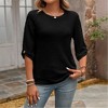 Coolmee Women's Blouses Dressy Casual 3/4 Length Sleeve Waffle Knit Long Sleeve Shirts Crew Neck Going Out Tops Outfits - 3 of 4
