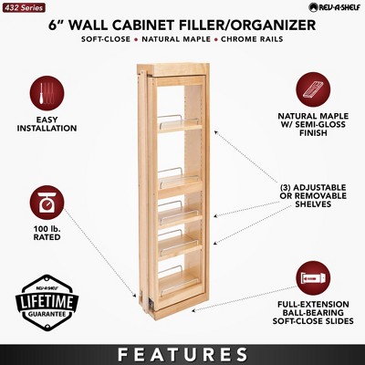 Rev-A-Shelf Kitchen Cabinet Pullout Wall Filler Wooden Organizer Slide Out Pantry Storage w/ Soft-Close in Multiple Sizes, 6 x 42 In, 432-WFBBSC42-6C — фото 5