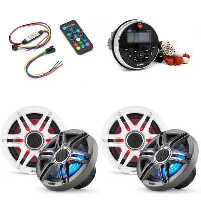 Clarion GR1BT Digital Media Receiver (Gauge Style) with (2) CMSP-651RGB-SWG 6.5-inch Premium Marine Coaxial Speakers, Sport Grilles RGB LED & Light...