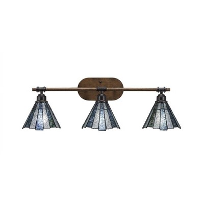 Toltec Lighting Blacksmith 3 - Light Vanity in  Painted Wood/Dark Granite with 7" Sea Ice Art Glass Shade