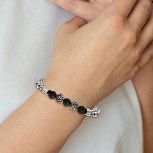 Chisel Stainless Steel Antiqued and Polished with 8mm Lava Stone BeadedStretch Bracelet - 1 of 4