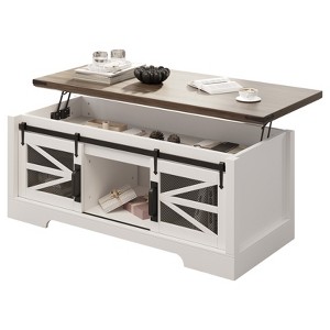 Farmhouse Lift Top Coffee Table, Multifunction Coffee Table with Sliding Barn Door, Hidden Storage Compartment - 1 of 4