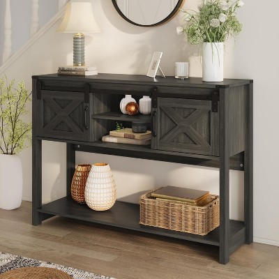 Heynemo Entryway Table with Storage Cabinets with Sliding Barn Door & Adjustable Shelf for Hallway, Living Room, Foyer