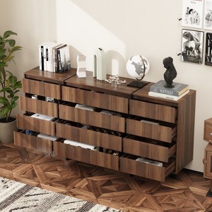 Famapy Brown-Woodgrain Large Dresser 12 Drawer Natural Style Horizontal Dresser - 1 of 4
