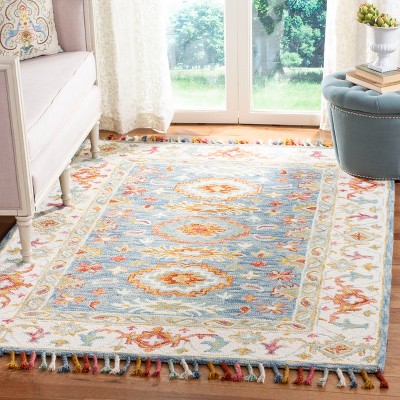 Blue Floral Handmade Tufted Wool 4' x 6' Area Rug