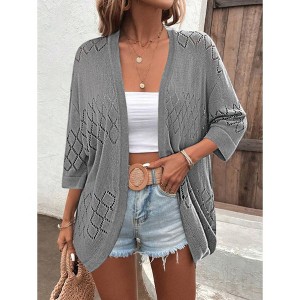 Zeagoo Womens Lightweight Crochet Cardigan Sweaters Open Front 3/4