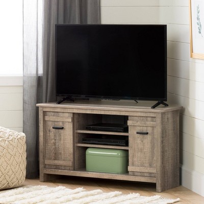 Weathered Oak Corner TV Stand with Fireplace Cabinet