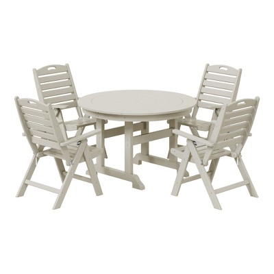 WestinTrends Malibu 5-Piece HDPE Round Patio Dining Table Set with Foldable Chairs, Black