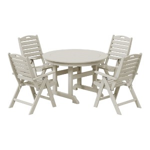 WestinTrends Malibu 5-Piece HDPE Round Patio Dining Table Set with Foldable Chairs, Black - 1 of 4
