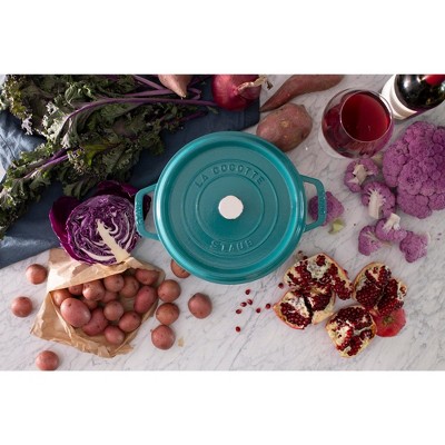 Turquoise Enameled Cast Iron 4-Quart Round Cocotte