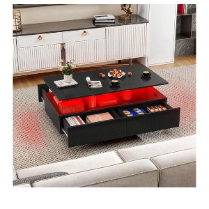 Modern High Gloss Coffee Table With LED Lights and 4 Sliding Drawers Center Cocktail Table For Living Room - 1 of 4
