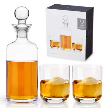 Viski Modern Decanter & Tumbler Gift Set, Lead-Free Crystal Barware, 1 Decanter & 2 Glasses