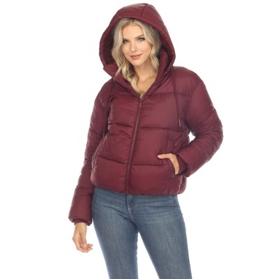 Women's Full Front Zip Hooded Bomber Puffer Jacket - White Mark