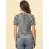 INSPIRE CHIC Women's Vintage Crew Neck Puff Sleeve Casual Plaid Gingham Blouse - 3 of 4