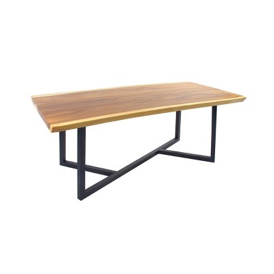 Contemporary Brown Wood Dining Table with Black Metal Base