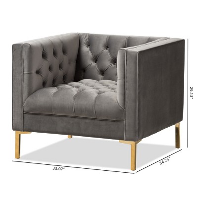 Zanetta Grey Velvet Upholstered Gold Finished Lounge Chair