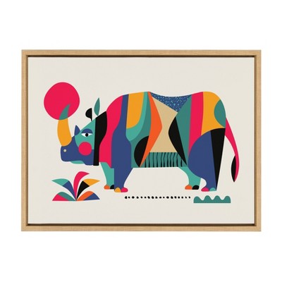 18" x 24" Sylvie Rhinoceros Framed Canvas Wall Art by Rachel Lee Natural - Kate and Laurel