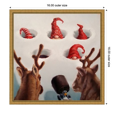Gold Framed Whack-An-Elf Reindeer Canvas Print, 16" x 16"