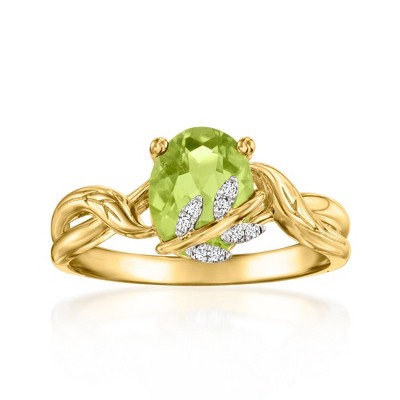 Ross-Simons 1.60 Carat Peridot Leaf Ring With Diamonds in 18kt Gold Over Sterling