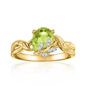 Ross-Simons 1.60 Carat Peridot Leaf Ring With Diamonds in 18kt Gold Over Sterling - 1 of 4